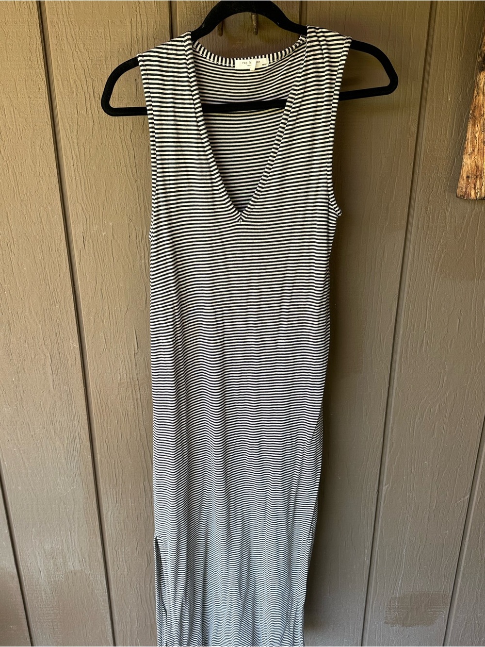 Striped V-Neck Sleeveless Maxi Dress - Black & White